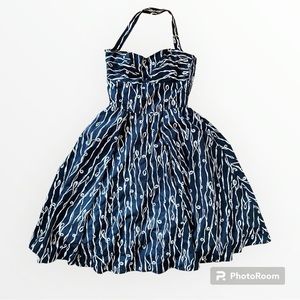 Anthropologie Dress Halter Retro Cerys Cotton Navy White Girls From Savoy Sz 10
